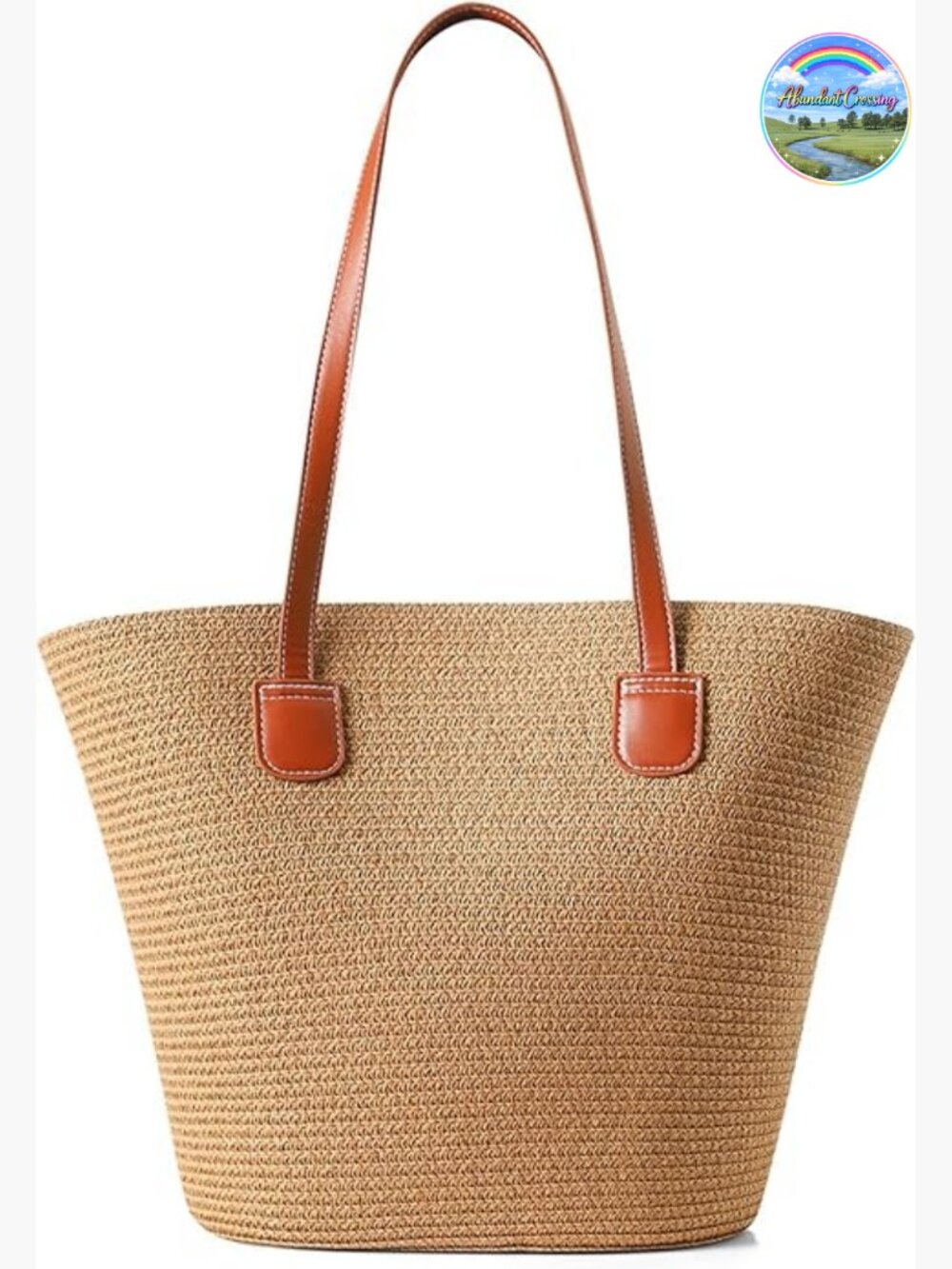 Handwoven Straw Tote Bag with Zipper Closure, Shoulder Strap, Travel Beach Bag